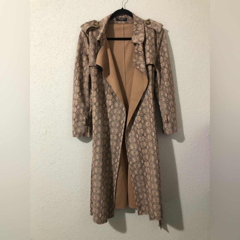 Few Moda Snake Print belted trench coat